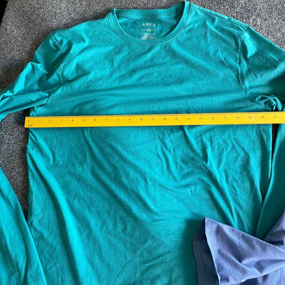 Apt 9 Mens Premier Flex Long Sleeve Tee Shirt Bundle 2 Pack Teal Blue Large L - Picture 7 of 9
